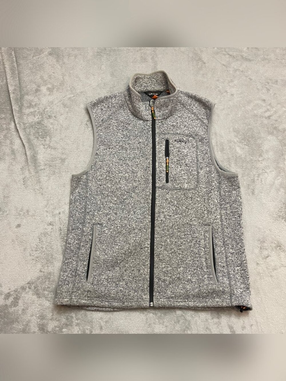 Orvis Fleece Vest Mens Large Heather Grey Sleeveless Full Zip Hunting Logo Adult